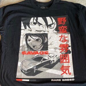 Black Graphic Tee with Anime Design